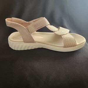 Women's Metallic Beige Slingback Sandals with Sparkle Detail